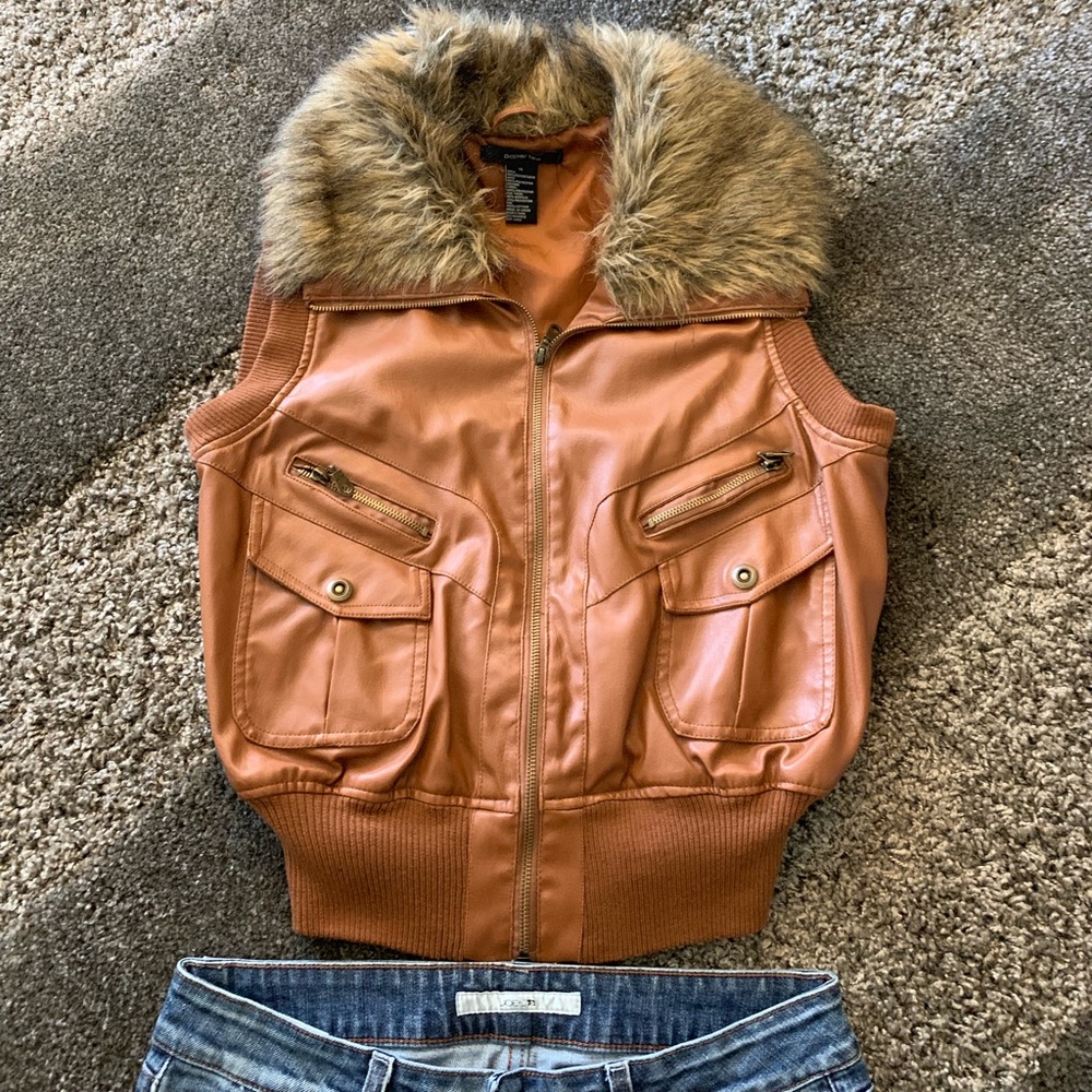 Faux leather Moto style vest with fur collar!